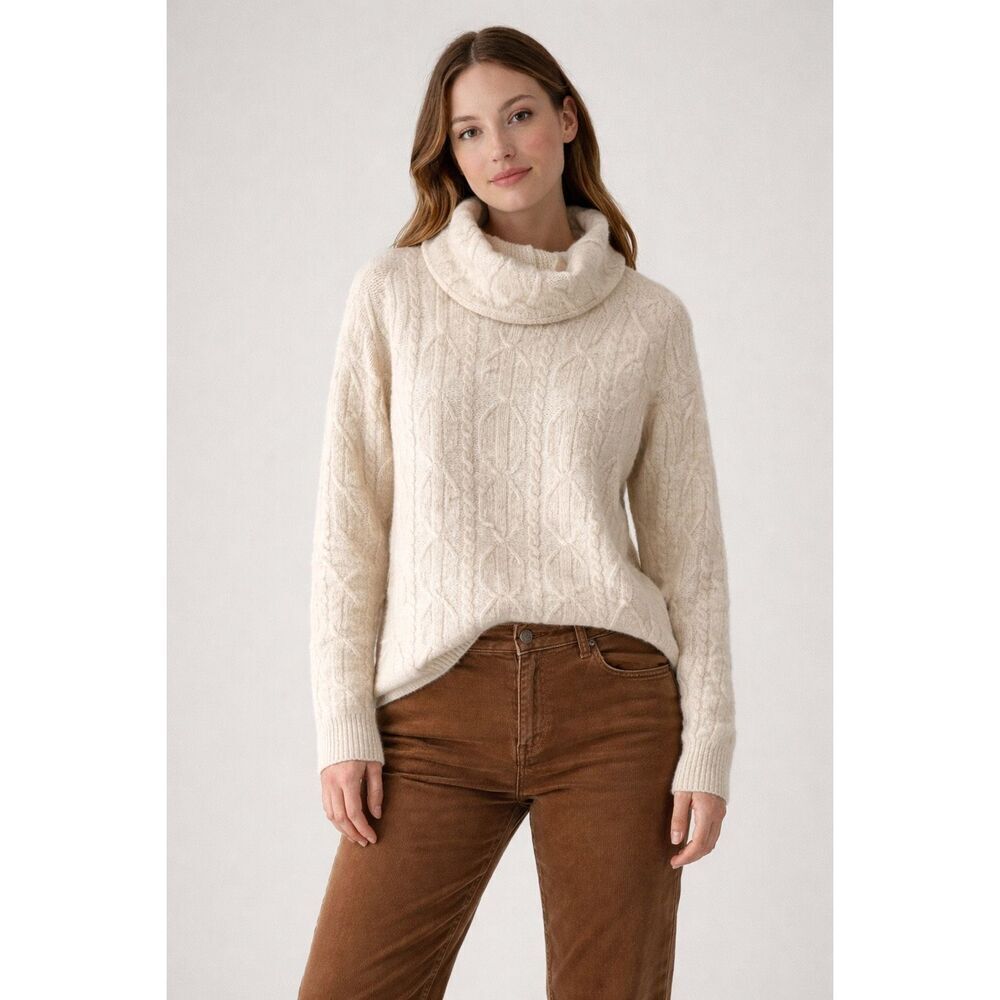 Jeanne Pierre Cable Knit Turtleneck Sweater Angora Lambswool S